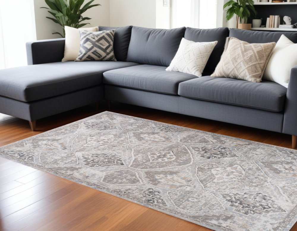 8' X 11' Blue and Gray Oriental Distressed Area Rug