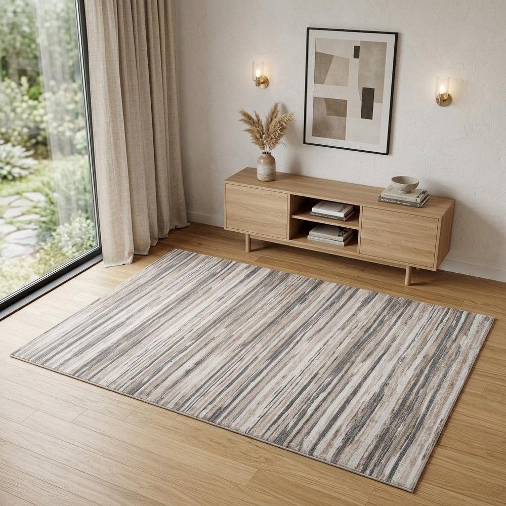 4' X 6' Beige and Gray Abstract Distressed Area Rug