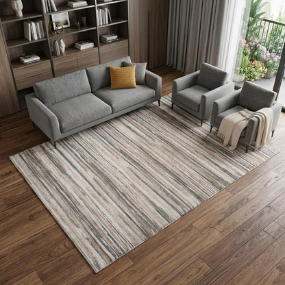 7' X 10' Beige and Gray Abstract Distressed Area Rug