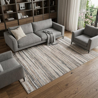 7' X 10' Beige and Gray Abstract Distressed Area Rug