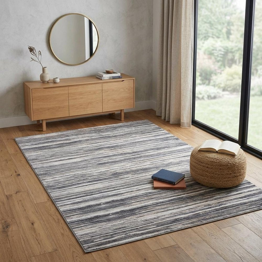4' X 6' Blue and Gray Abstract Distressed Area Rug