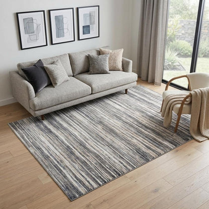 5' X 8' Blue and Gray Abstract Distressed Area Rug
