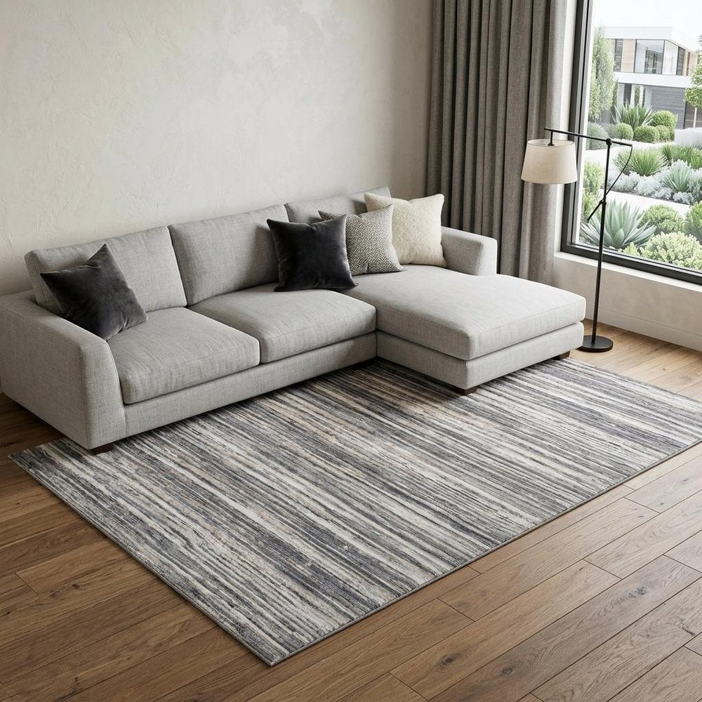7' X 10' Blue and Gray Abstract Distressed Area Rug