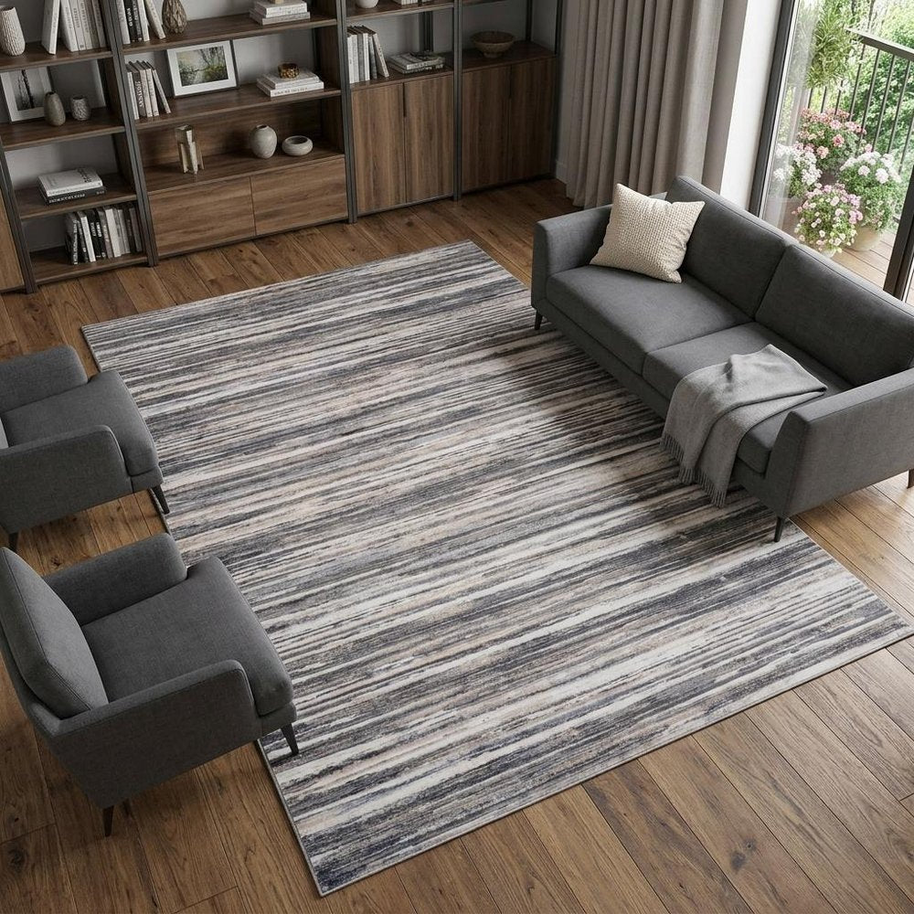 8' X 11' Blue and Gray Abstract Distressed Area Rug