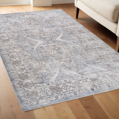 4' X 6' Blue and Gray Abstract Distressed Area Rug