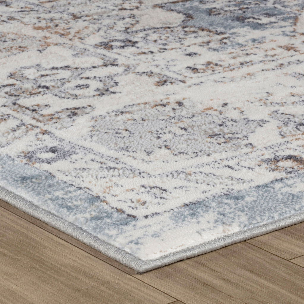 4' X 6' Blue and Gray Abstract Distressed Area Rug