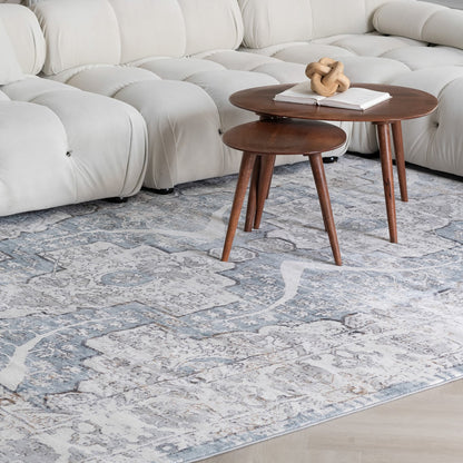 4' X 6' Blue and Gray Abstract Distressed Area Rug