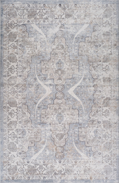 4' X 6' Blue and Gray Abstract Distressed Area Rug