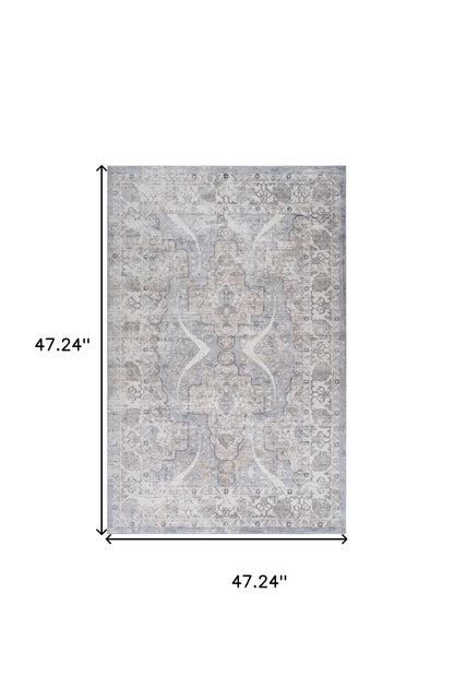 4' X 6' Blue and Gray Abstract Distressed Area Rug