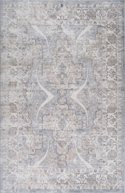 5' X 8' Blue and Gray Abstract Distressed Area Rug