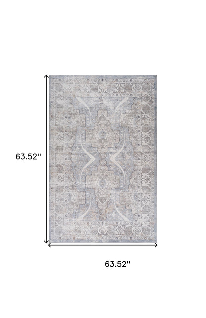 5' X 8' Blue and Gray Abstract Distressed Area Rug