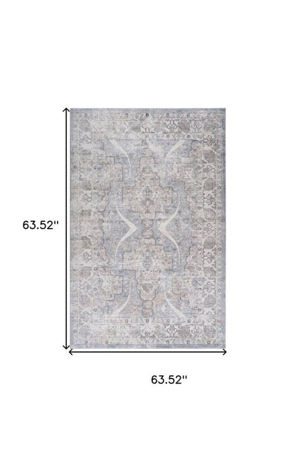 5' X 8' Blue and Gray Abstract Distressed Area Rug