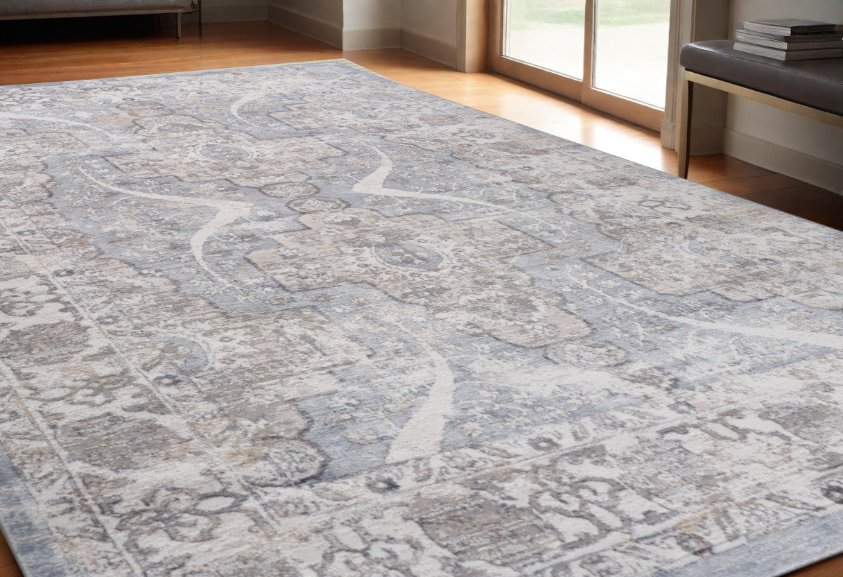 5' X 8' Blue and Gray Abstract Distressed Area Rug