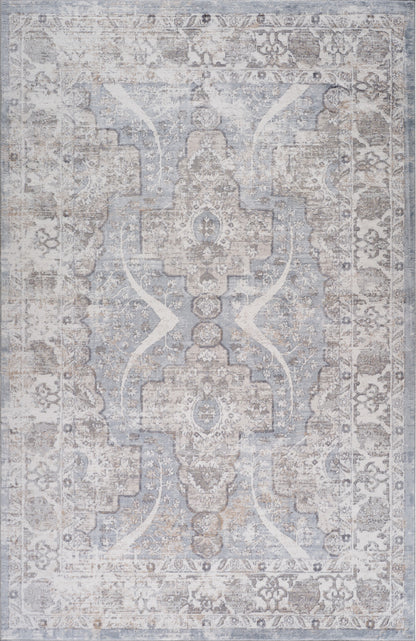 7' X 10' Blue and Gray Abstract Distressed Area Rug