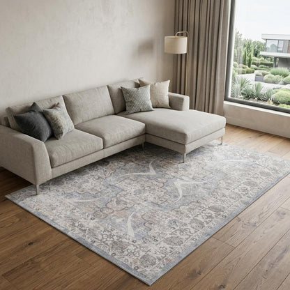 7' X 10' Blue and Gray Abstract Distressed Area Rug