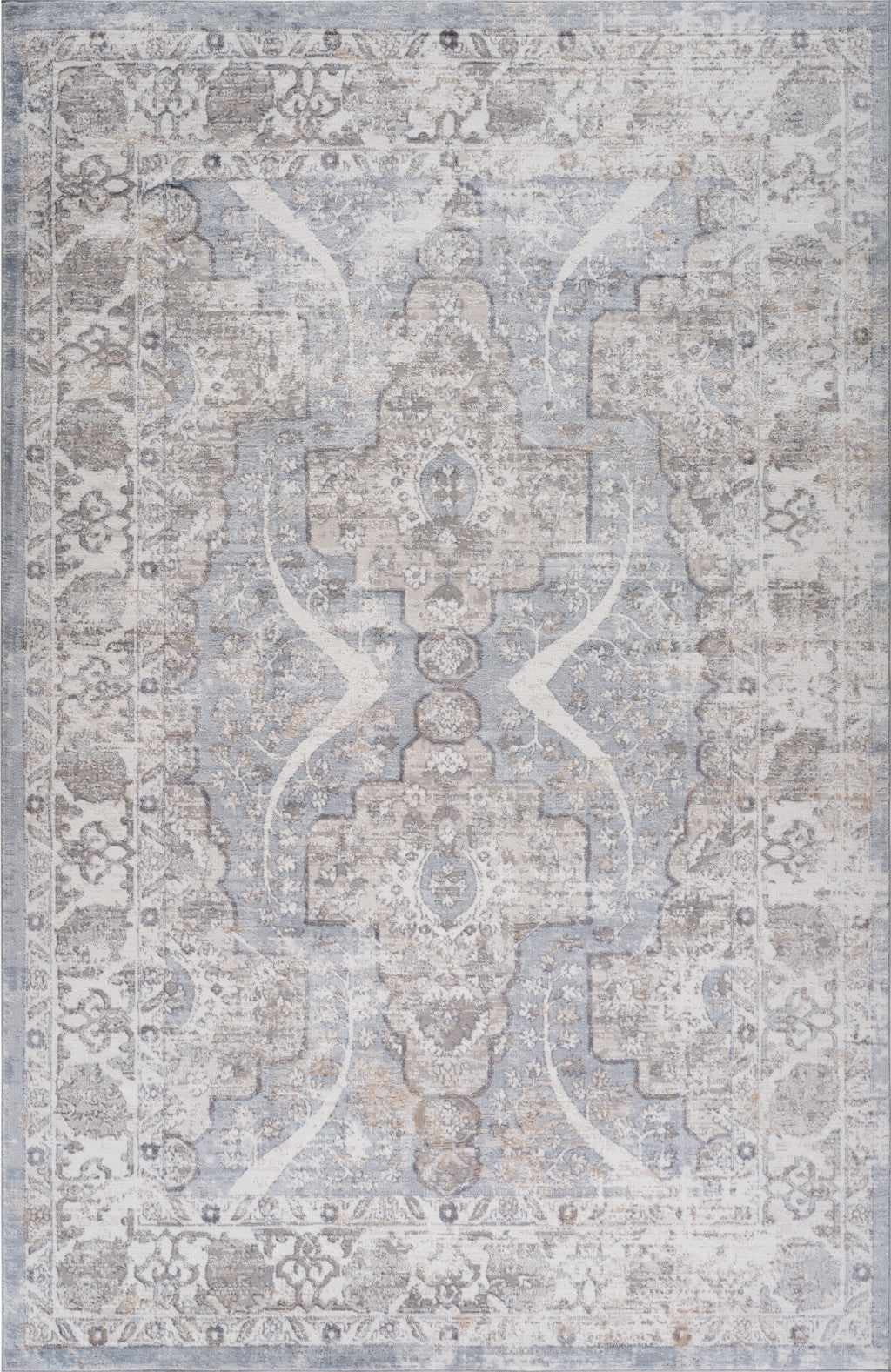 7' X 10' Blue and Gray Abstract Distressed Area Rug