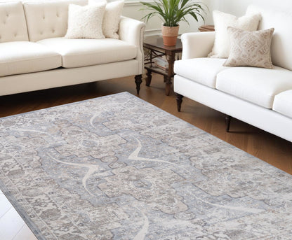 7' X 10' Blue and Gray Abstract Distressed Area Rug