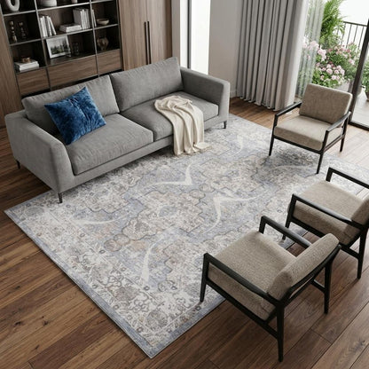 8' X 11' Blue and Gray Abstract Distressed Area Rug