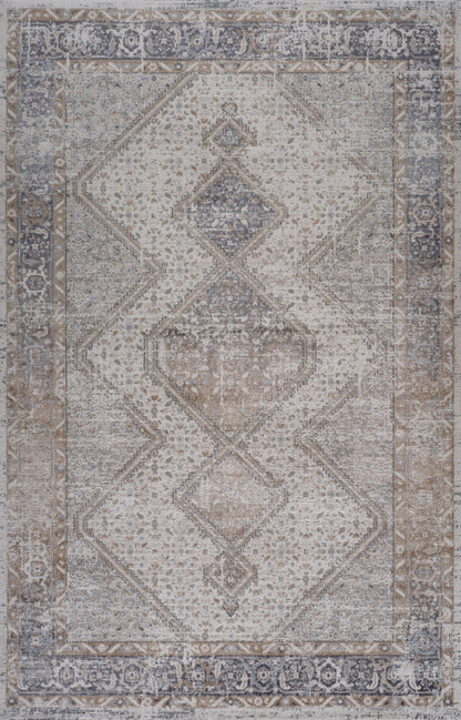 4' X 6' Beige and Gray Abstract Distressed Area Rug