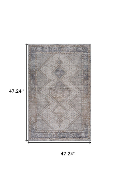 4' X 6' Beige and Gray Abstract Distressed Area Rug