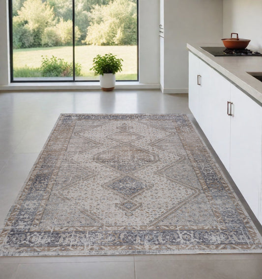 4' X 6' Beige and Gray Abstract Distressed Area Rug