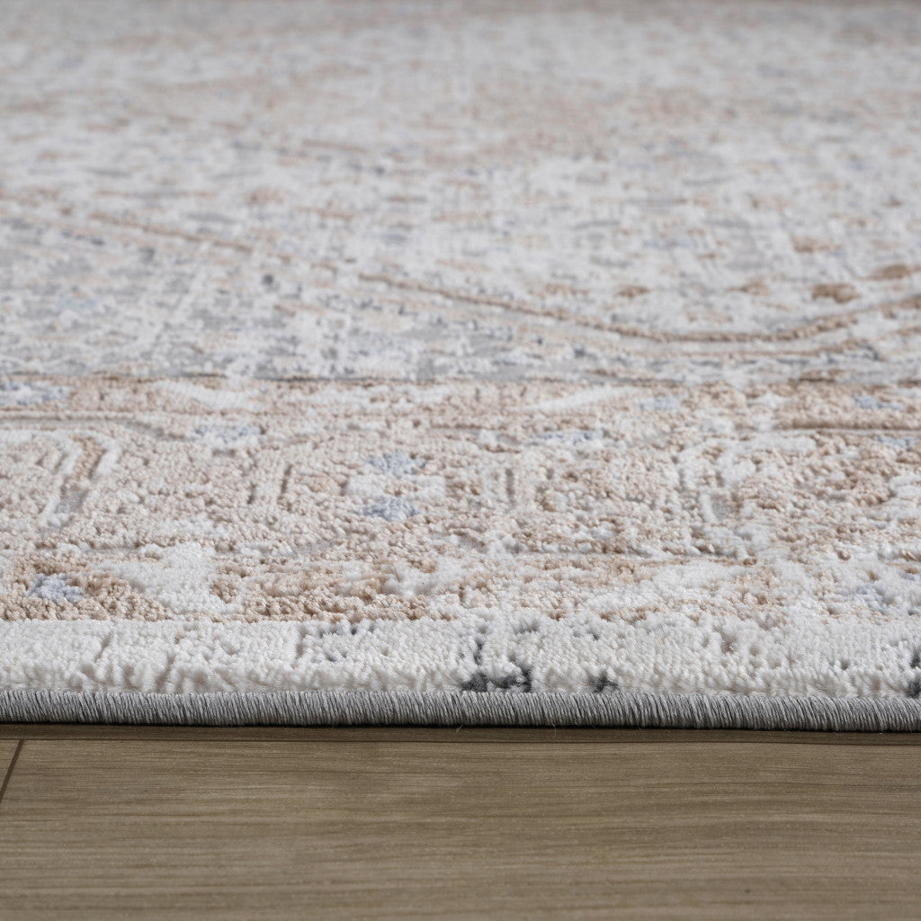 5' X 8' Beige and Gray Abstract Distressed Area Rug