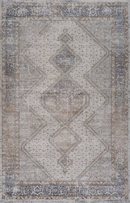 5' X 8' Beige and Gray Abstract Distressed Area Rug