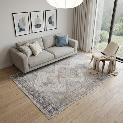 5' X 8' Beige and Gray Abstract Distressed Area Rug
