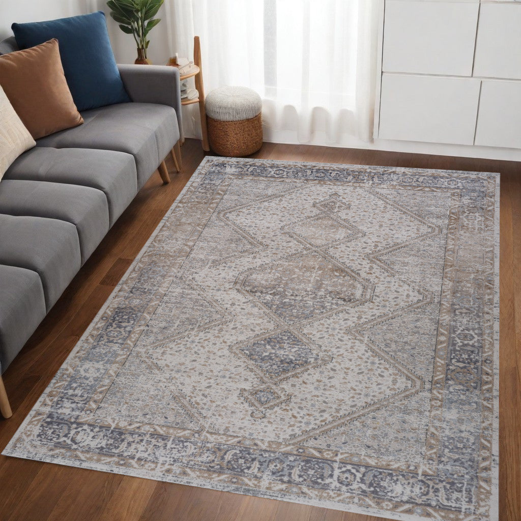 5' X 8' Beige and Gray Abstract Distressed Area Rug