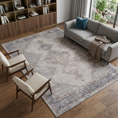 8' X 11' Beige and Gray Abstract Distressed Area Rug