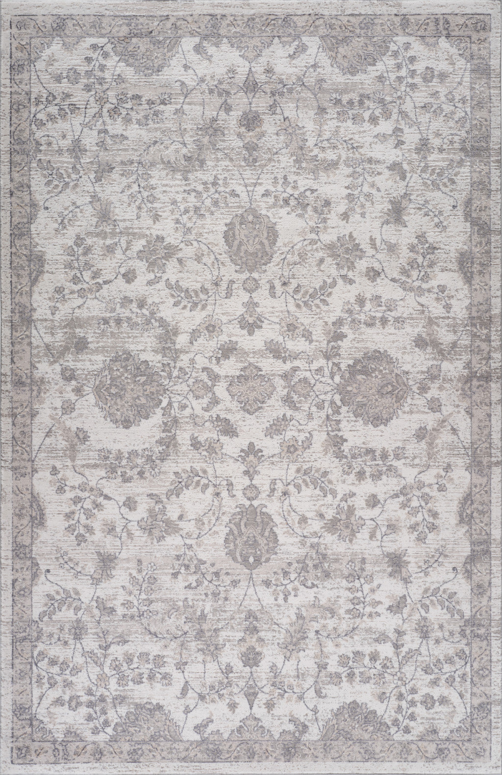 4' X 6' Beige and Gray Floral Distressed Area Rug