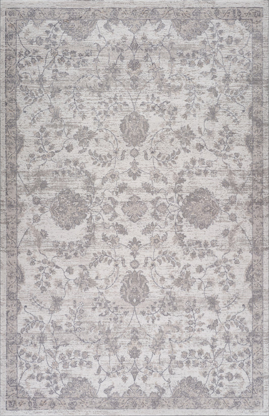 4' X 6' Beige and Gray Floral Distressed Area Rug