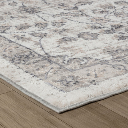 4' X 6' Beige and Gray Floral Distressed Area Rug