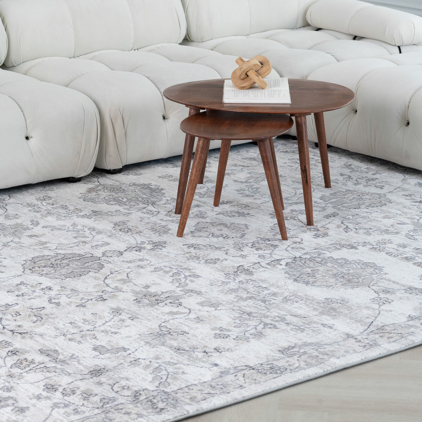 4' X 6' Beige and Gray Floral Distressed Area Rug