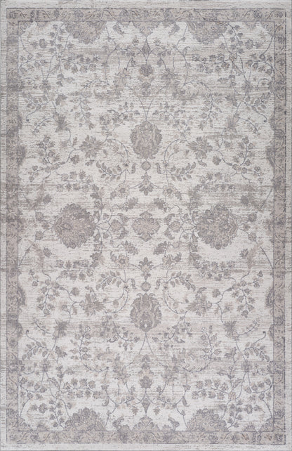 4' X 6' Beige and Gray Floral Distressed Area Rug