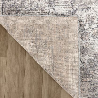 5' X 8' Beige and Gray Floral Distressed Area Rug