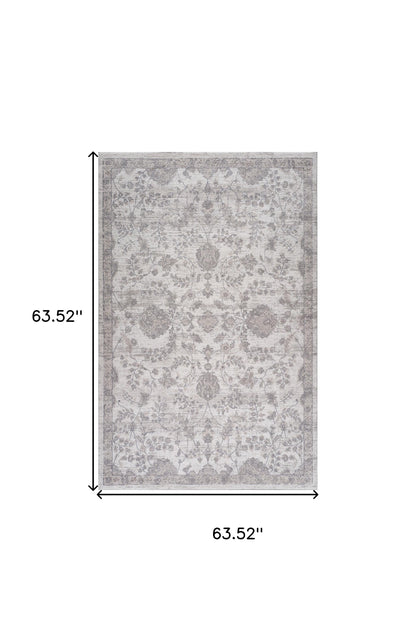 5' X 8' Beige and Gray Floral Distressed Area Rug