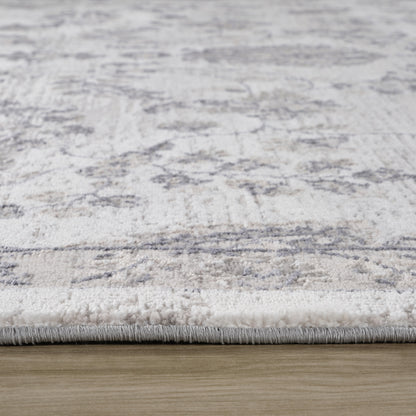 7' X 10' Beige and Gray Floral Distressed Area Rug