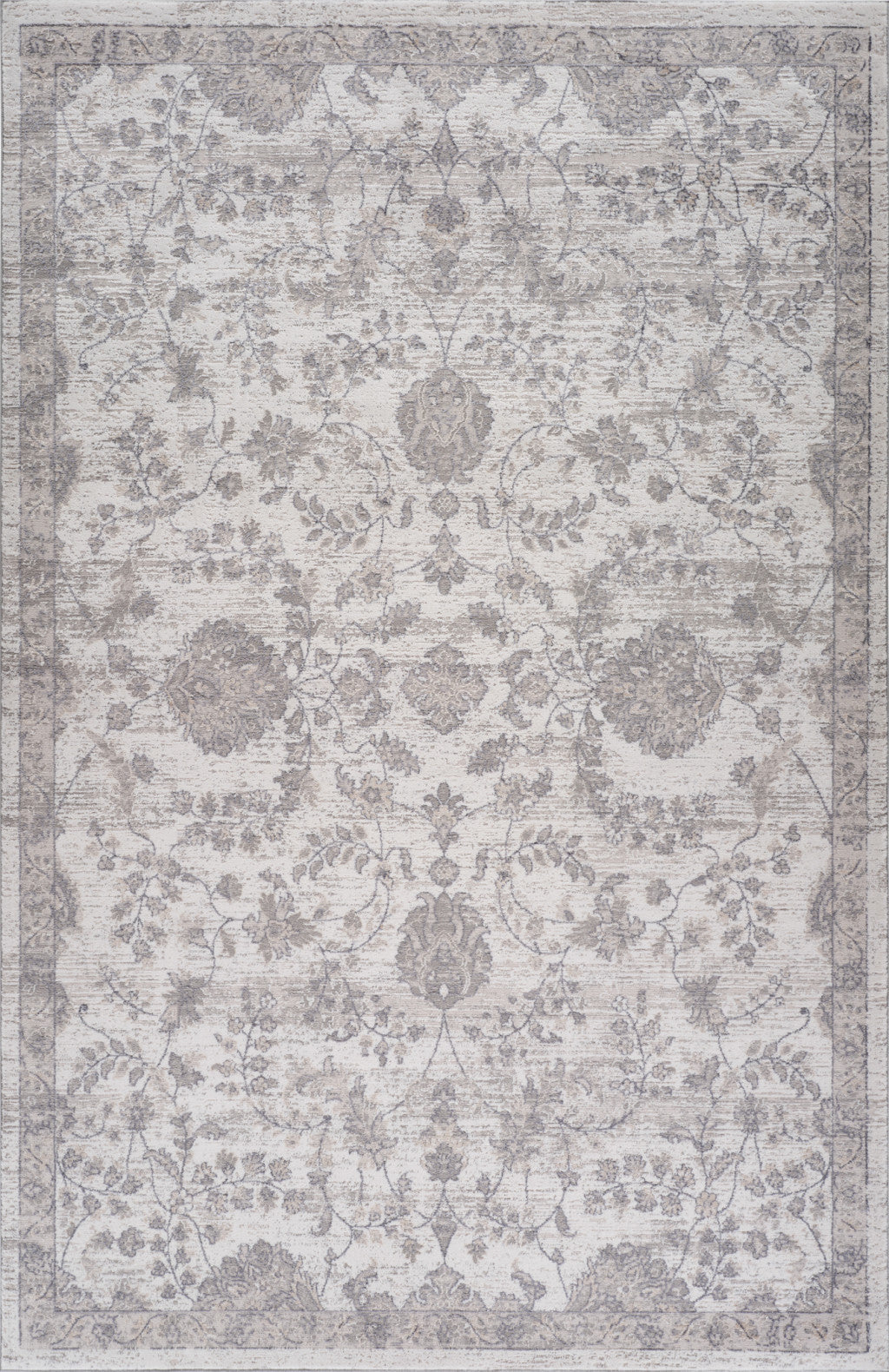 7' X 10' Beige and Gray Floral Distressed Area Rug