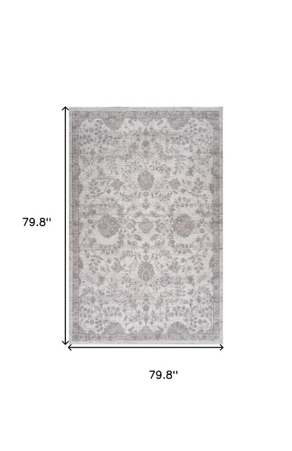 7' X 10' Beige and Gray Floral Distressed Area Rug