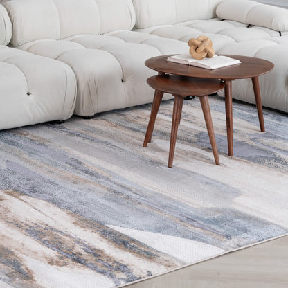 4' X 6' Blue and Beige Abstract Distressed Area Rug