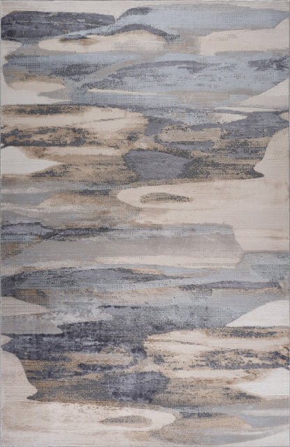 4' X 6' Blue and Beige Abstract Distressed Area Rug