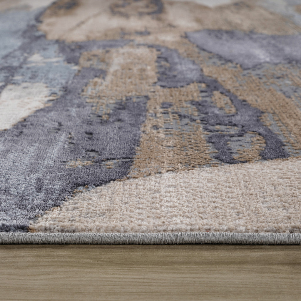 4' X 6' Blue and Beige Abstract Distressed Area Rug