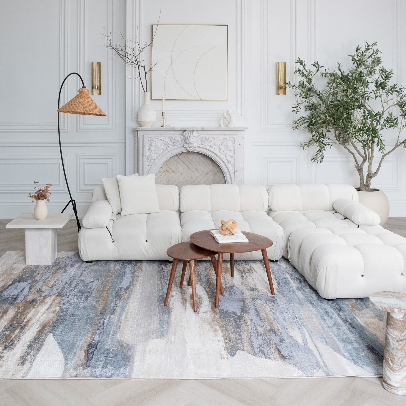 4' X 6' Blue and Beige Abstract Distressed Area Rug