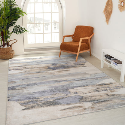 4' X 6' Blue and Beige Abstract Distressed Area Rug