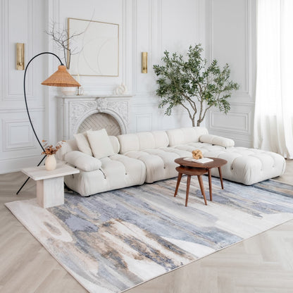 4' X 6' Blue and Beige Abstract Distressed Area Rug