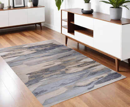 4' X 6' Blue and Beige Abstract Distressed Area Rug