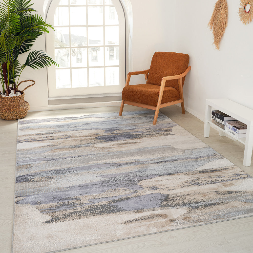 5' X 8' Blue and Beige Abstract Distressed Area Rug