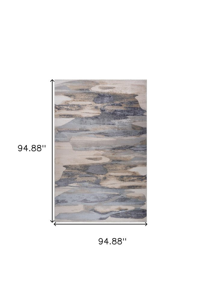 8' X 11' Blue and Beige Abstract Distressed Area Rug