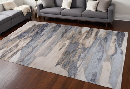 8' X 11' Blue and Beige Abstract Distressed Area Rug